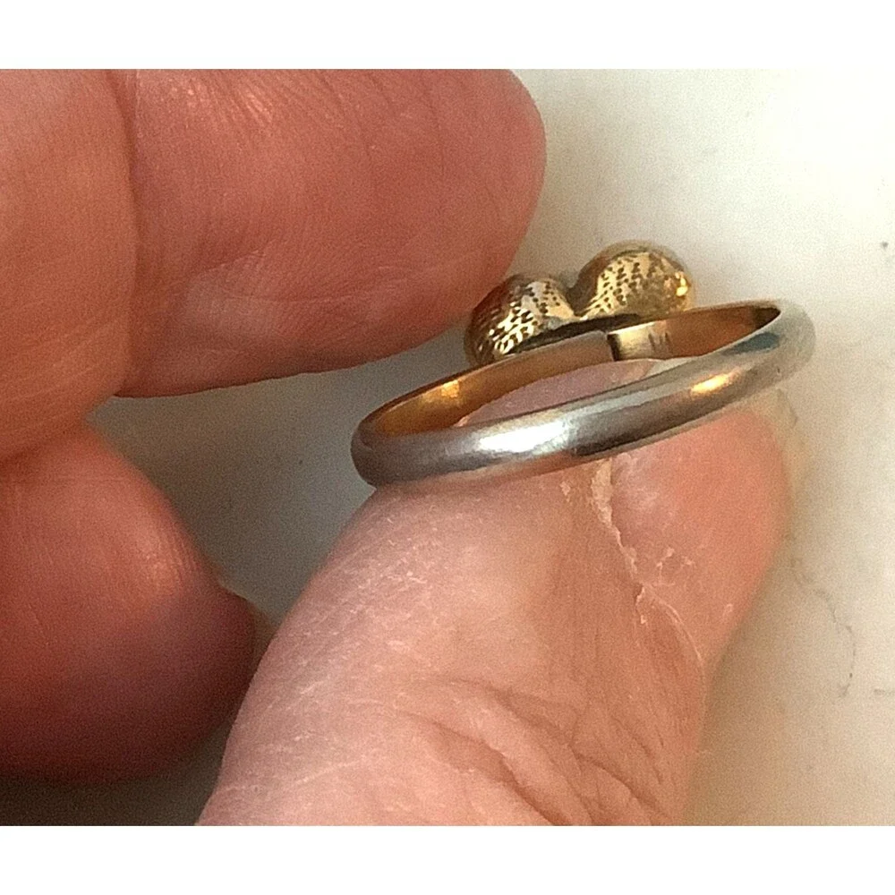 Vintage Ring Gold Tone Simulated Pearl Ribbon Bow Adjustable Size 6.5 or Larger